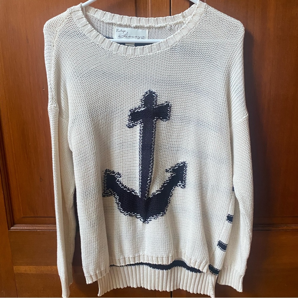 Vintage Havana Navy and Cream Anchor Sweater